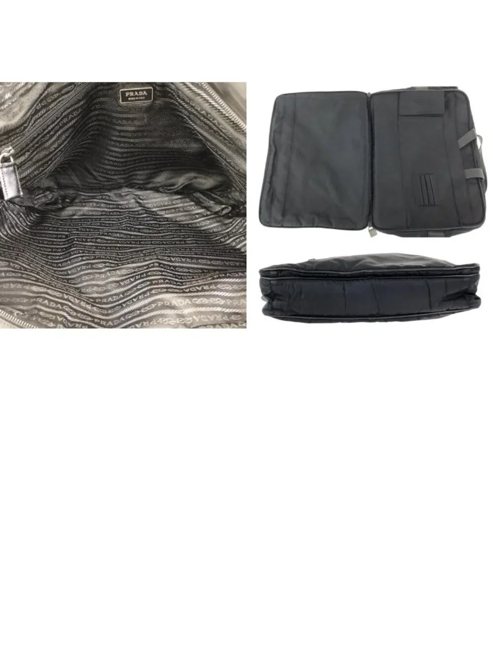 Prada Tessuto Saffiano 2-Way Black Silver Nylon Leather Business